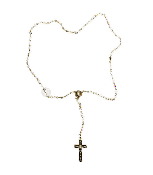 Crystal Rosary, clear, gold chain